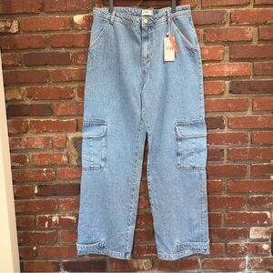 Mango MNG Cargo Jeans Womens 10 Blue Denim Cargo‎ Baggy Grunge Pockets NWT